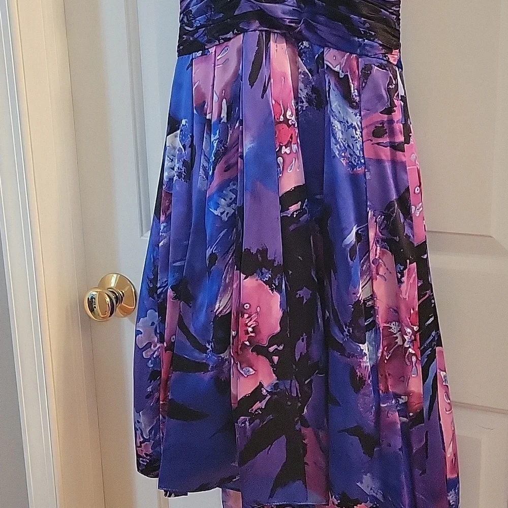 Adrianna Papell occasions silk blue purple pink floral halter dress 8 - Picture 3 of 7